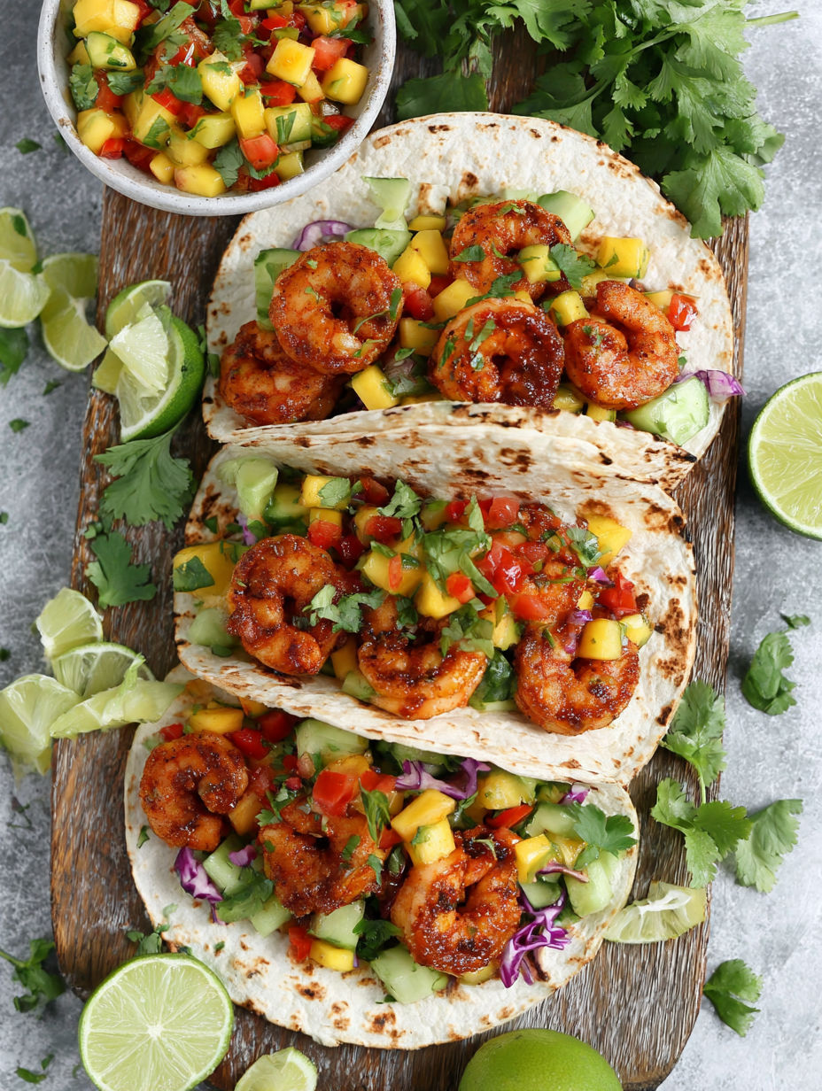 A plate of honey chipotle shrimp tacos.