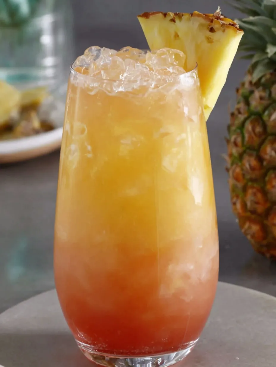 A glass of a Bahama Mama cocktail.