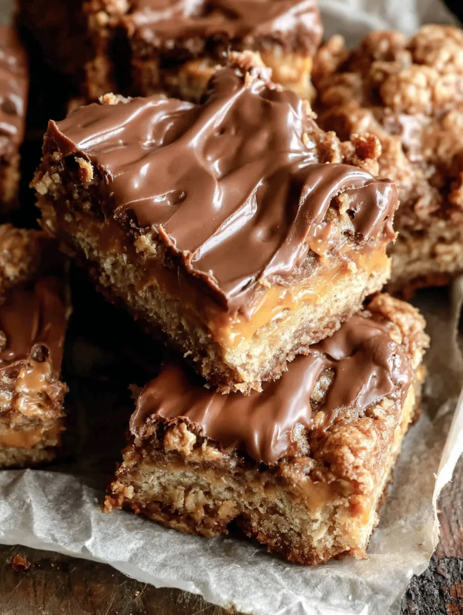 Peanut butter oat bars on a table.
