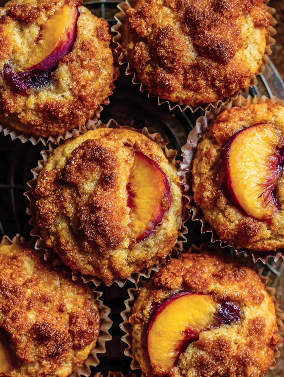 Jumbo caramel peach cobbler muffins.