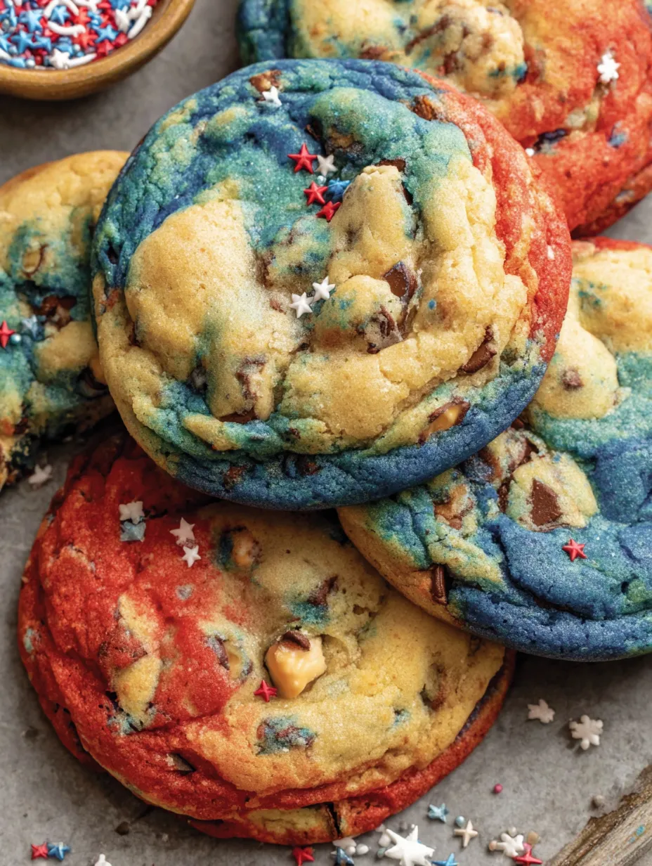 Fourth of July cookies with red, blue, yellow and white icing.