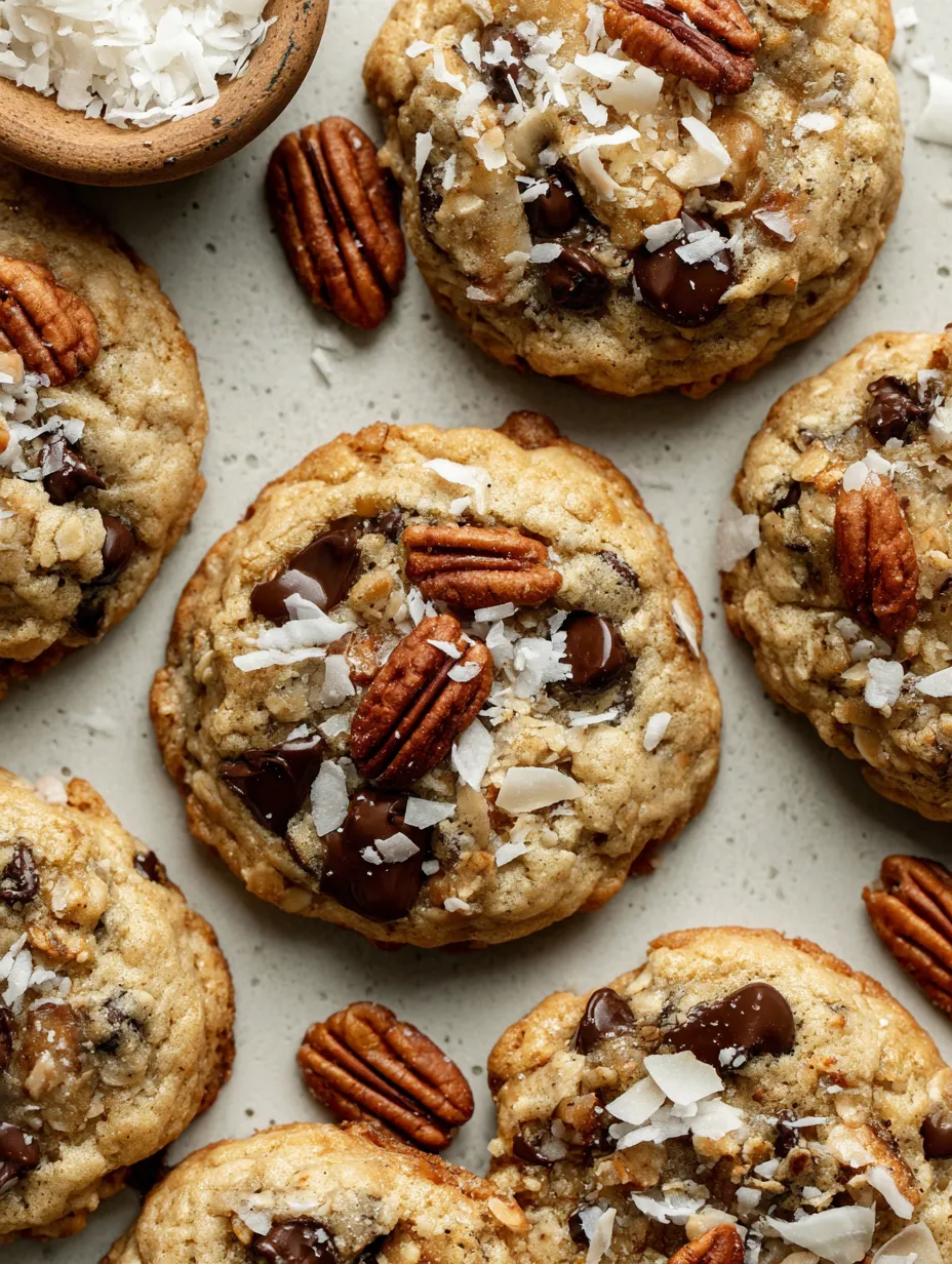 Cowboy cookies with pecans and chocolate chips.