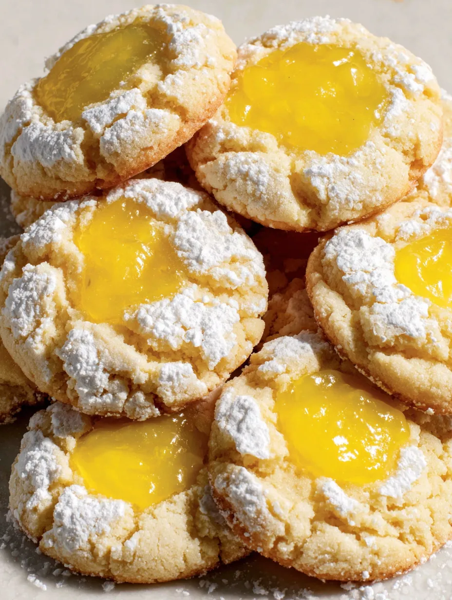 Lemon curd cookies with white powdered sugar.