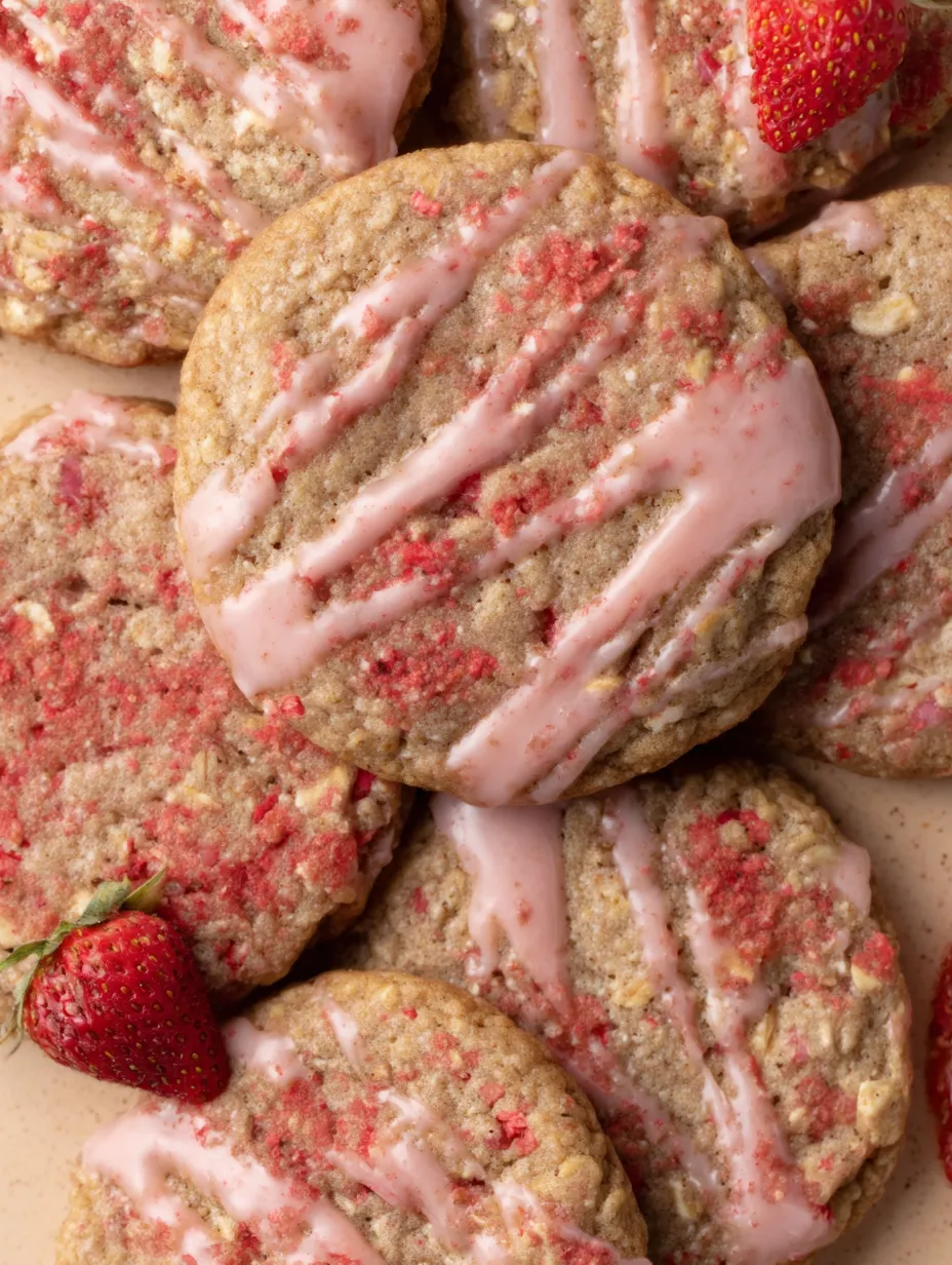A plate of cookies with strawberries on top.