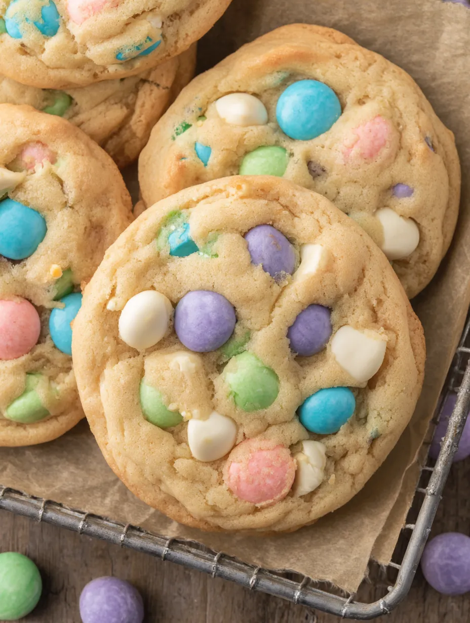 A plate of Easter M&M cookies.