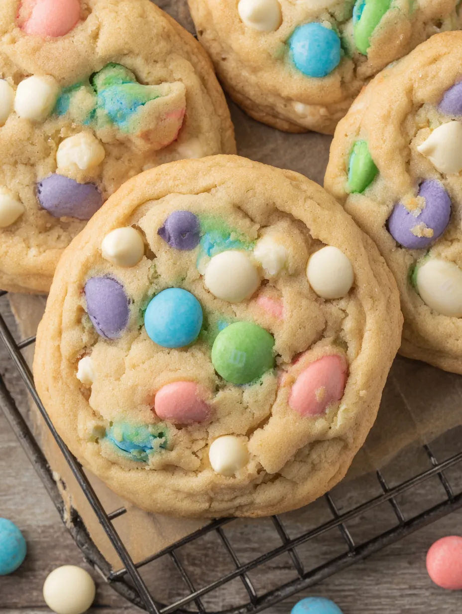 A close up of a cookie with M&M's on it.