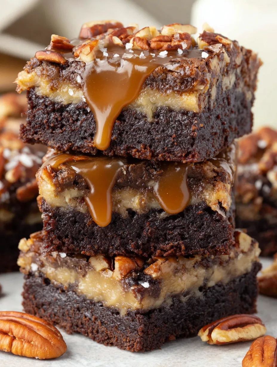 Three pieces of pecan pie brownies.