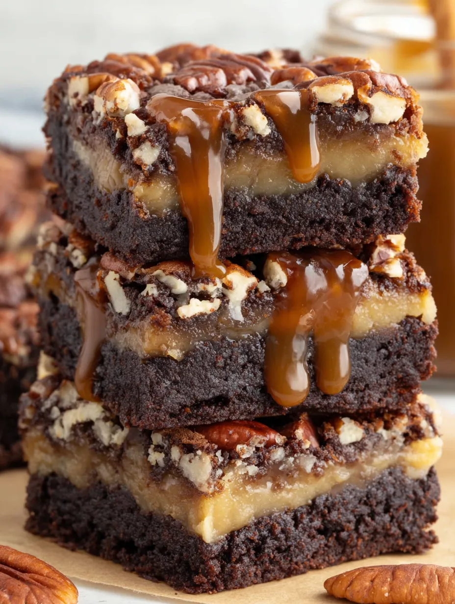 Three layers of chocolate and pecan pie brownies.