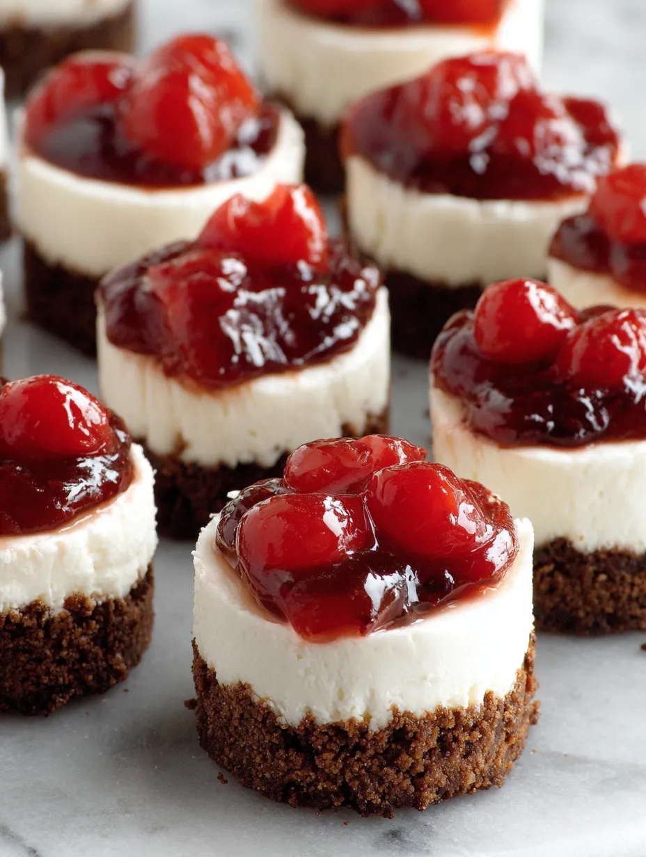Mini cheesecakes with strawberry topping.