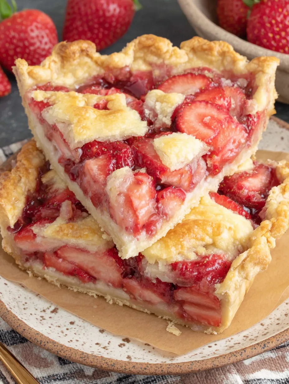 A slice of strawberry slab pie.