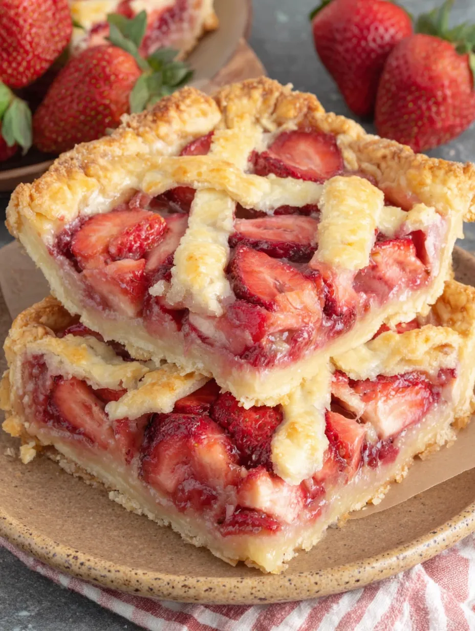 A slice of strawberry slab pie.