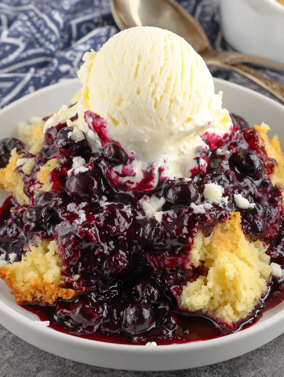 A bowl of blueberry dump cake.