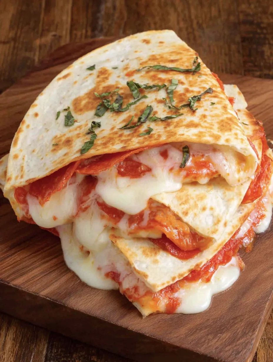 A stack of pizza quesadillas.