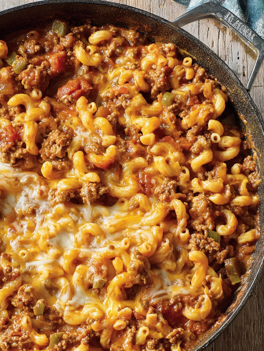 A close up of a delicious 30-minute chili mac and cheese.