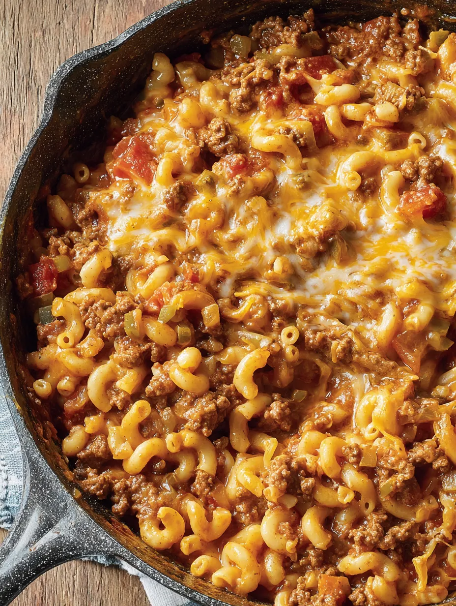 A close up of a 30-minute chili mac and cheese.