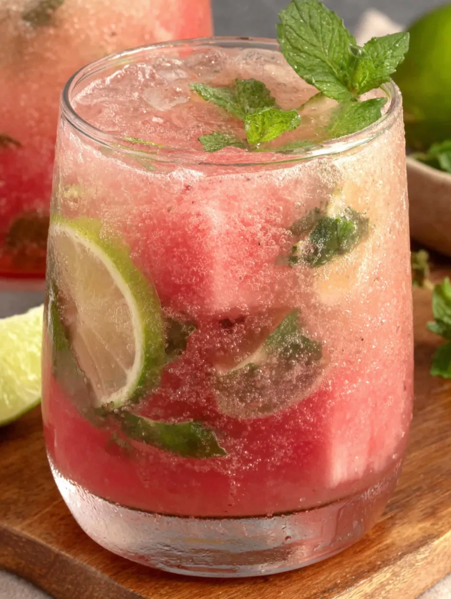 A glass of watermelon lime mint mocktails.