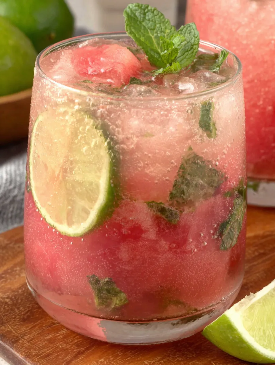 A glass of watermelon lime mint mocktails.