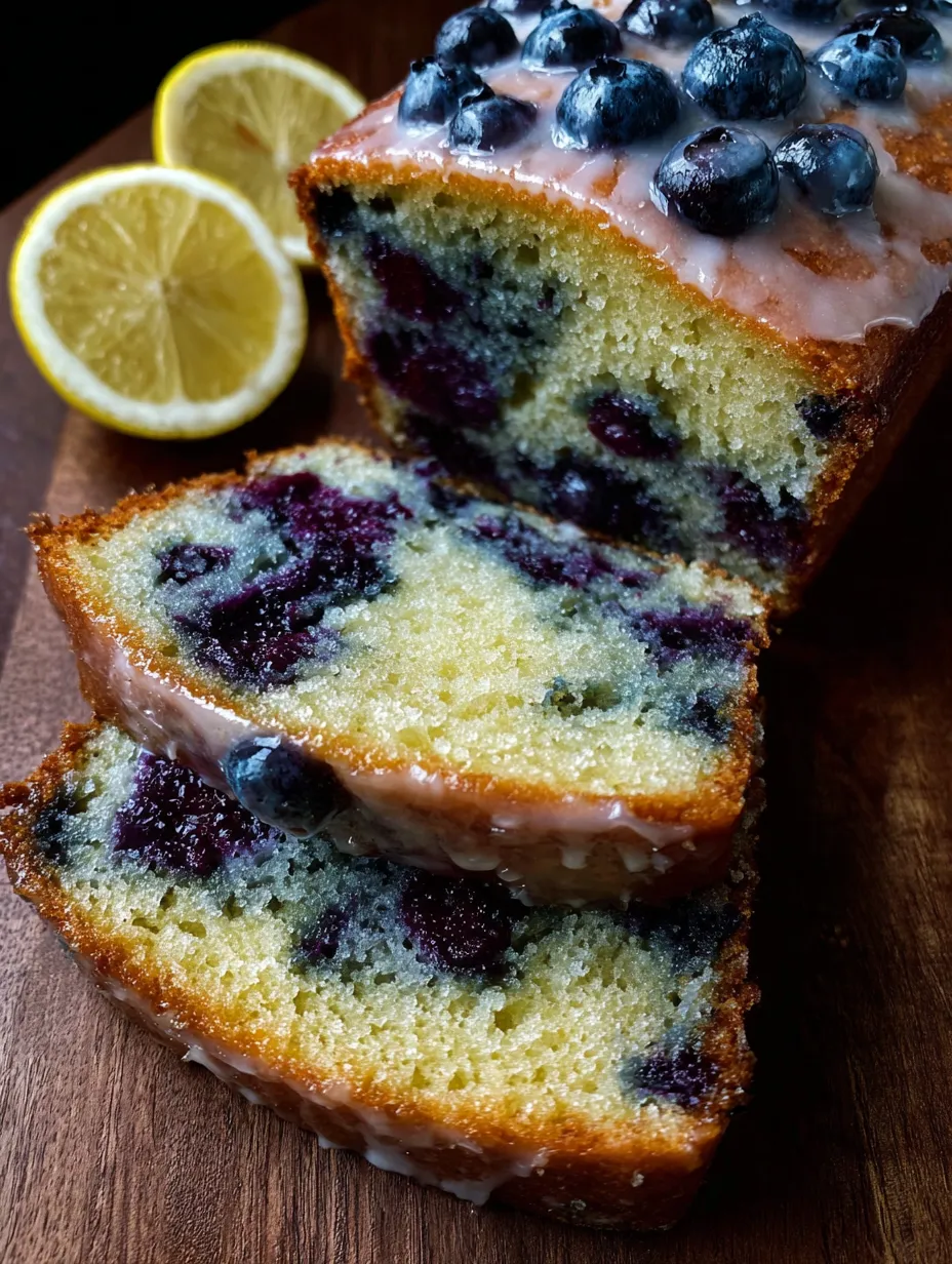 A slice of a blueberry lemon loaf.
