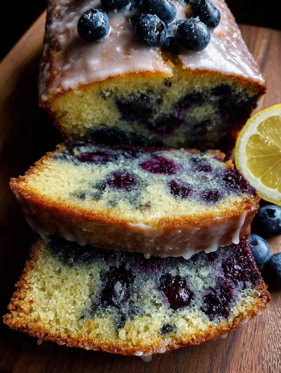 A slice of a blueberry lemon loaf.