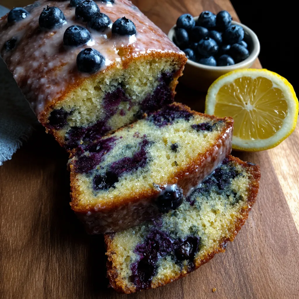 A loaf of bread with blueberries and lemon.