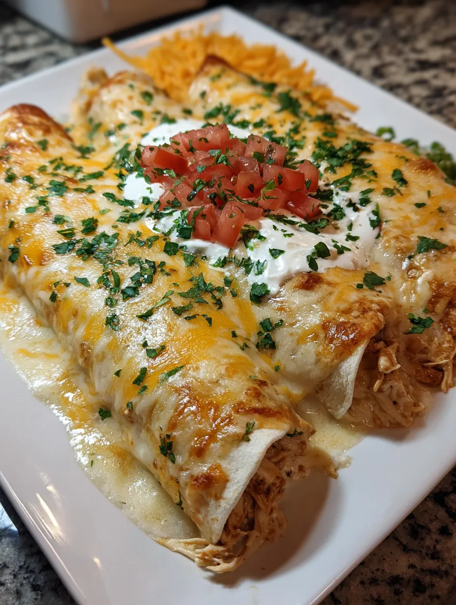 A plate of queso chicken enchiladas.