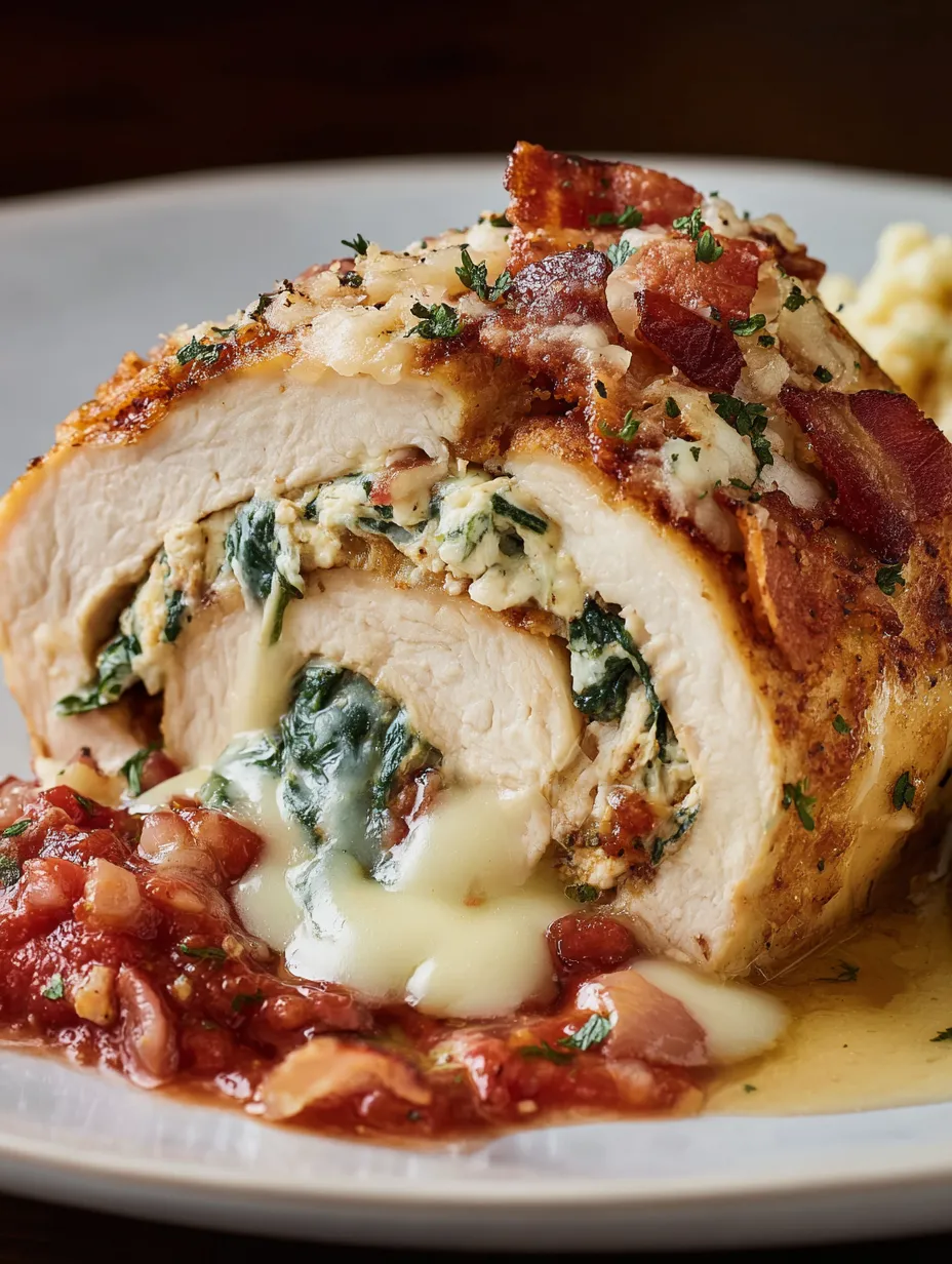 A chicken rollatini is served on a plate.