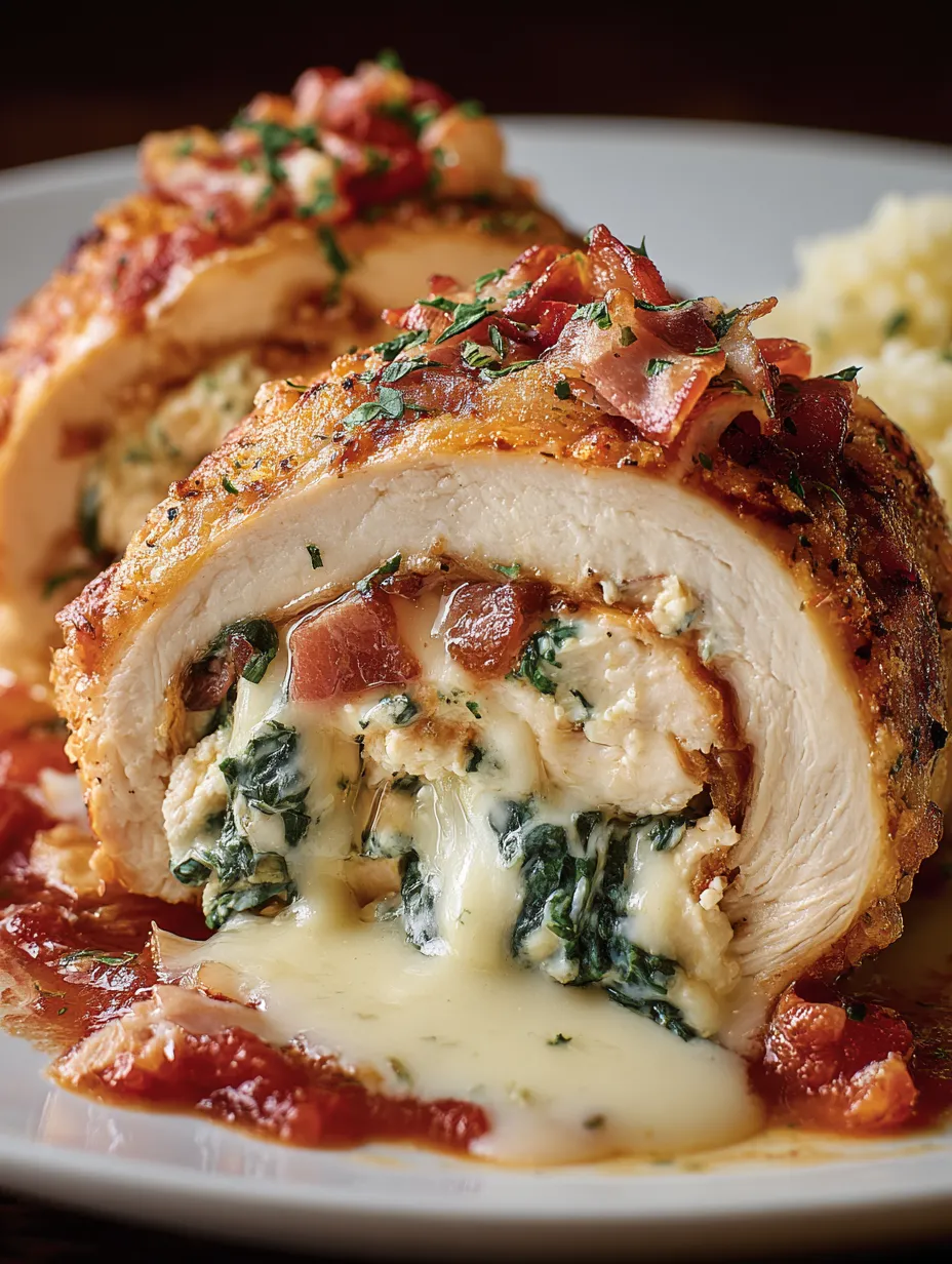 A chicken rollatini is served on a plate.