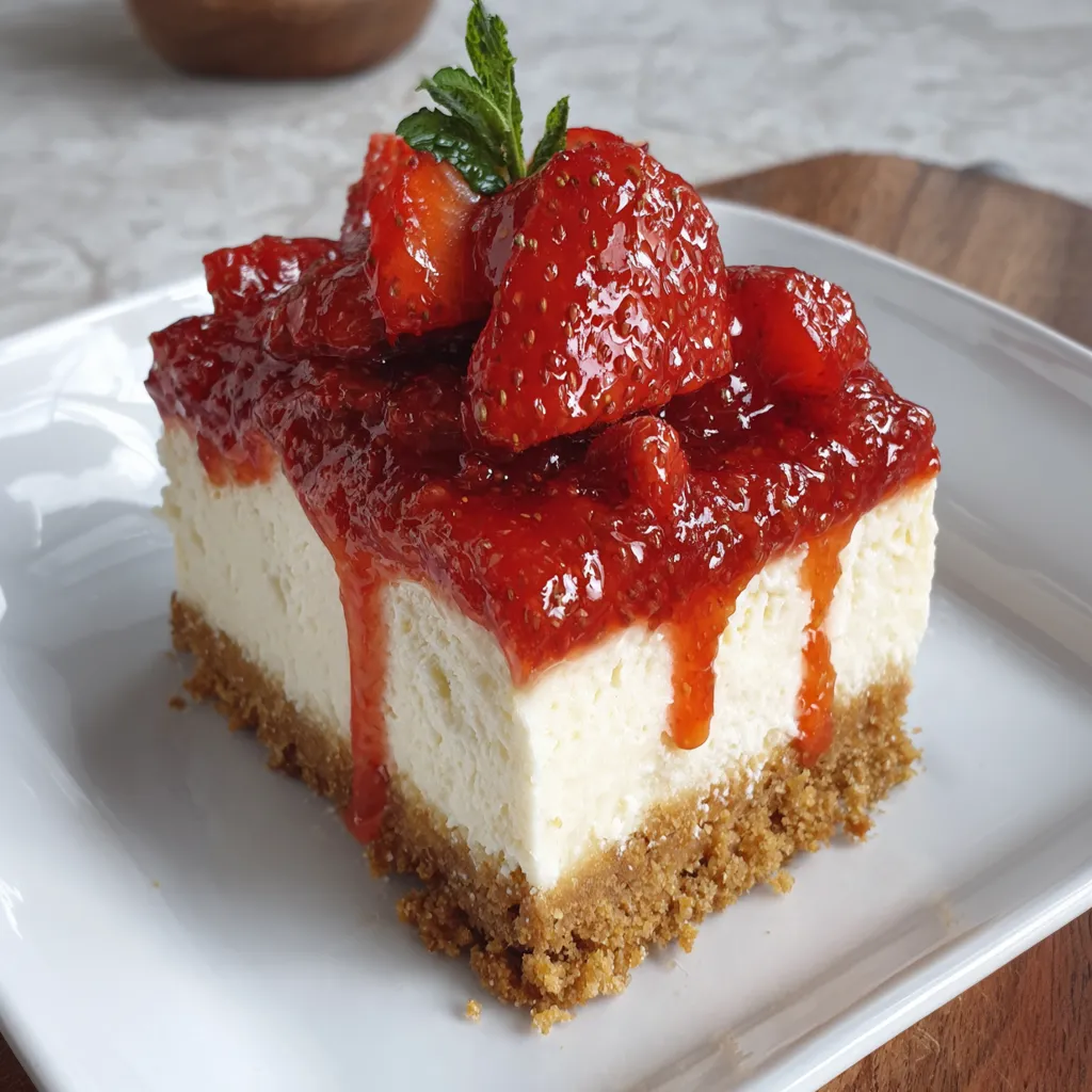 A slice of strawberry cheesecake bars.