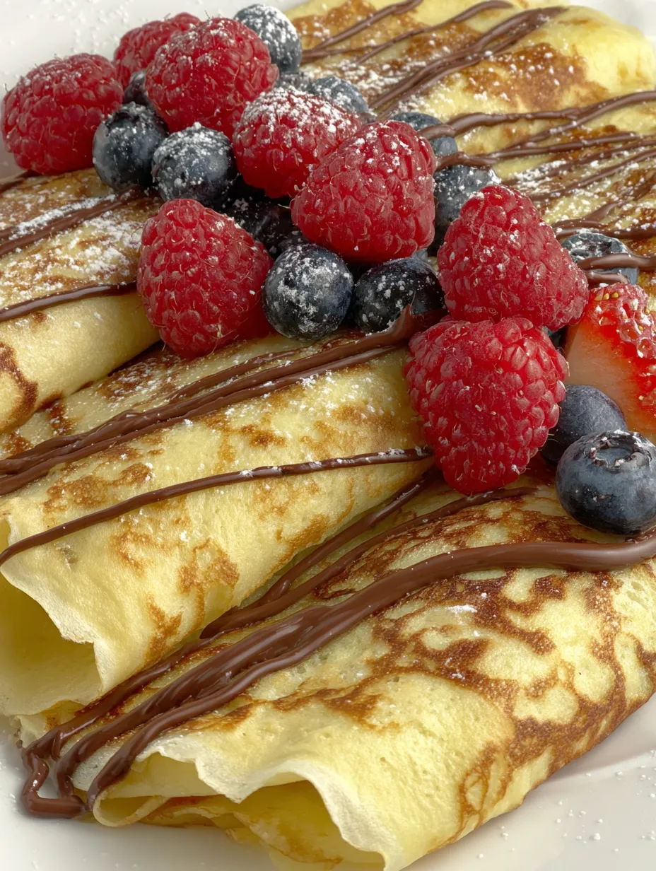 A crepe with chocolate sauce and berries.