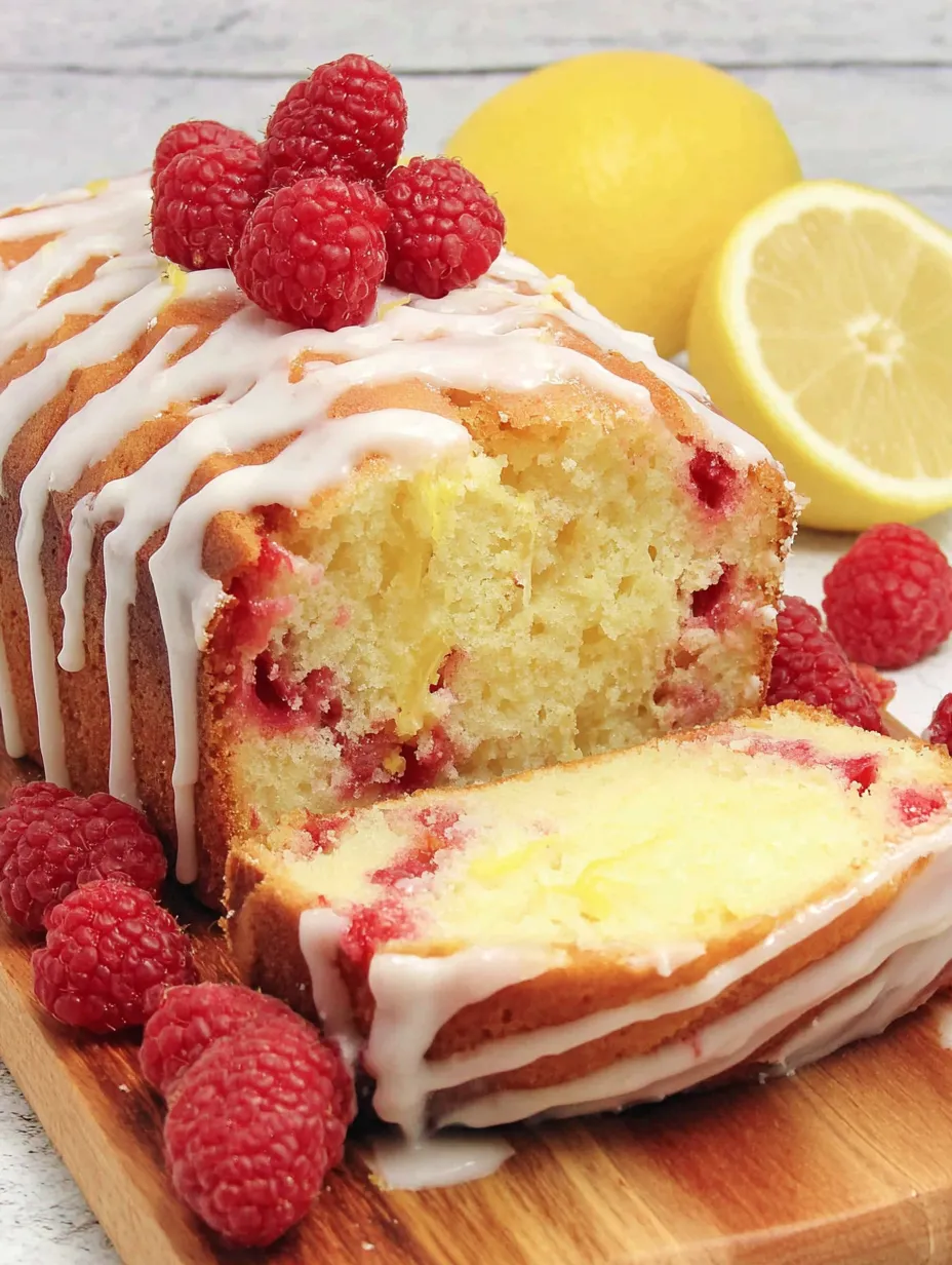 A slice of lemon raspberry pound cake.