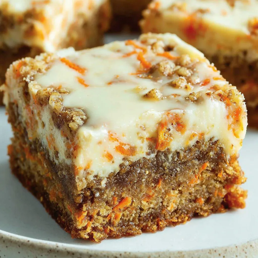 A slice of carrot cake cream cheese bars.