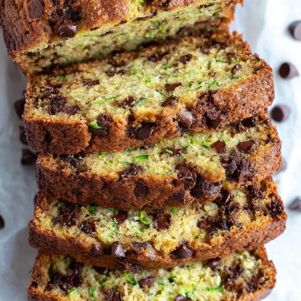 A stack of chocolate chip zucchini bread.