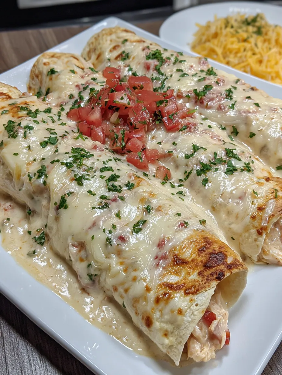 A plate of queso chicken enchiladas.