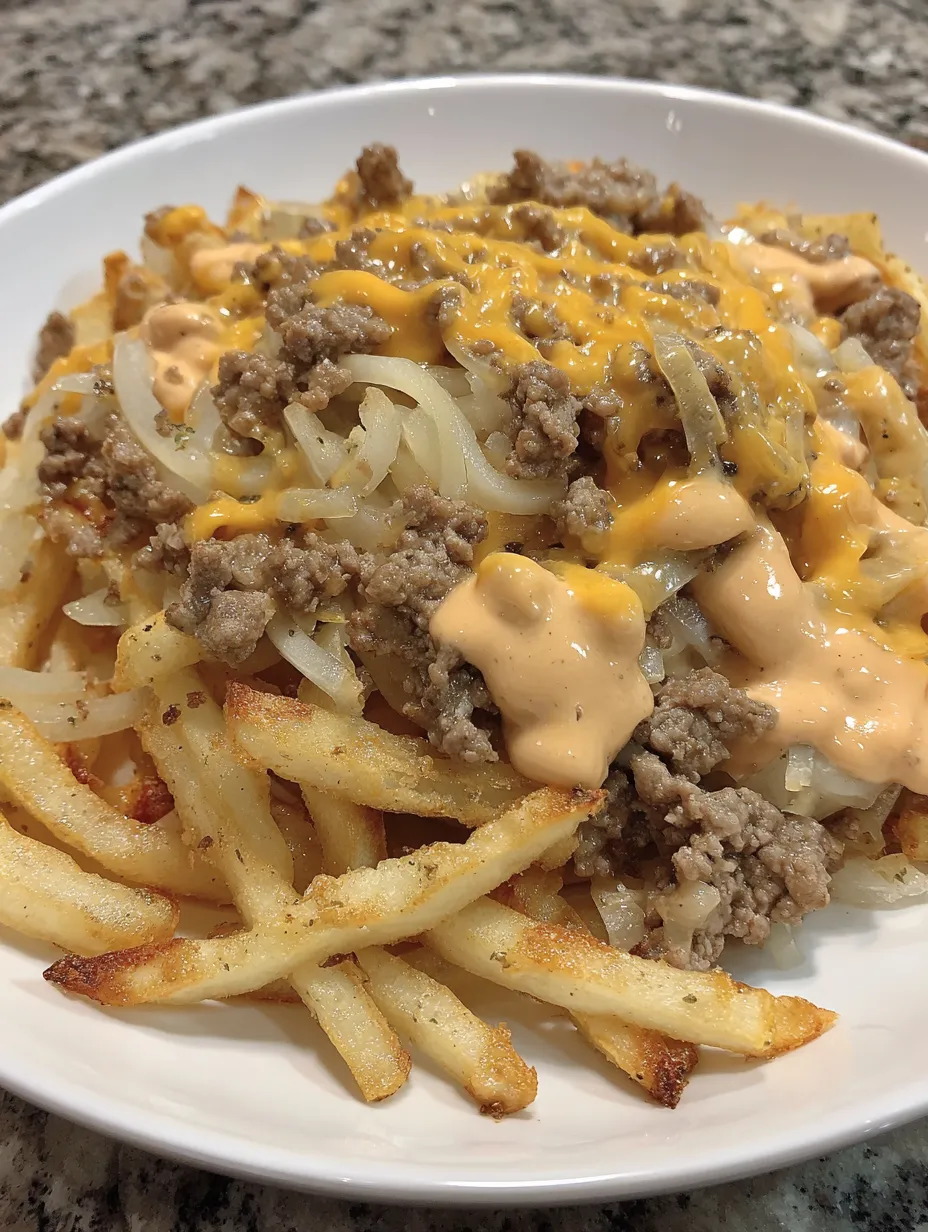 A plate of food with a cheeseburger and fries.