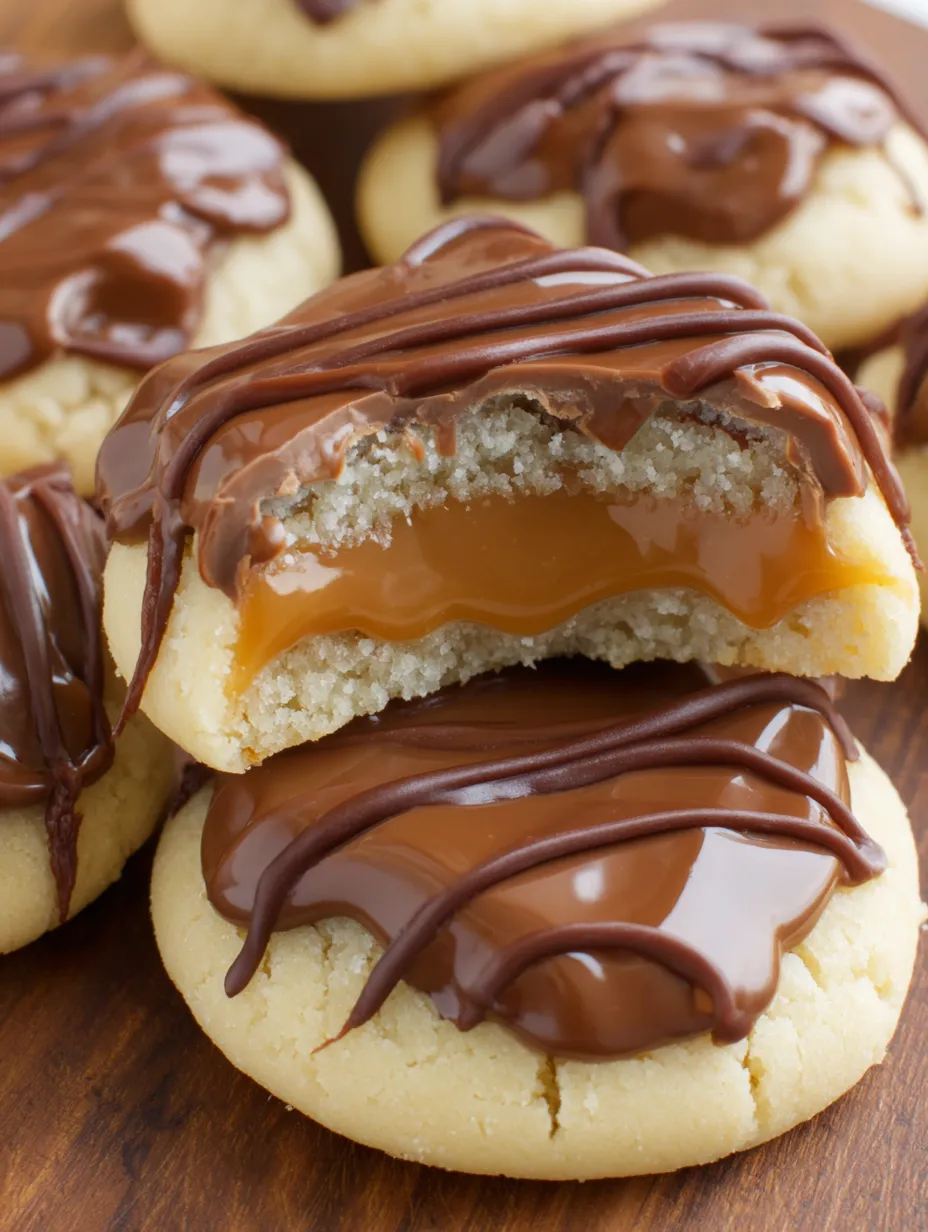 Twix Cookie Cups with chocolate and caramel toppings.