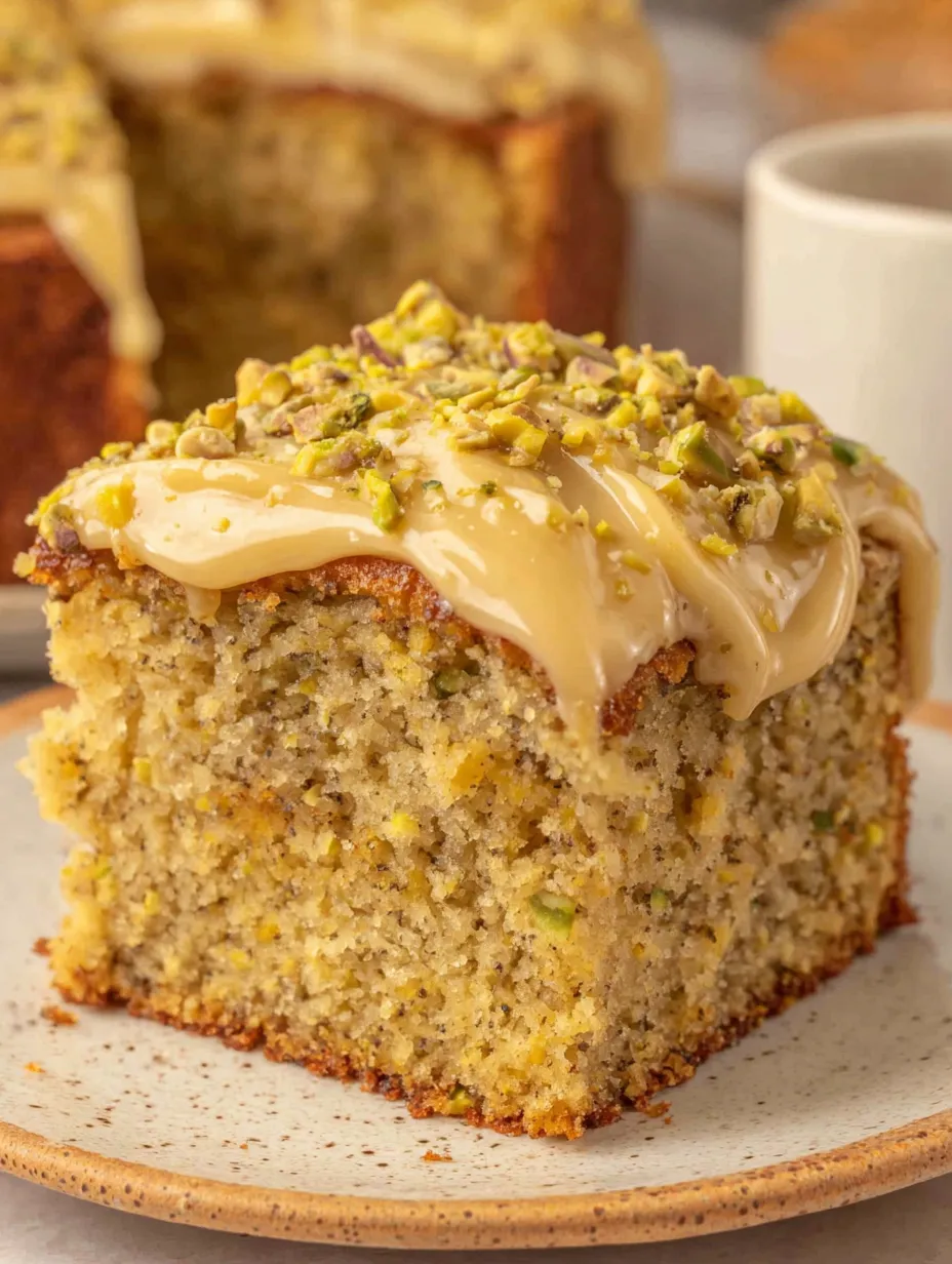 A slice of lemon pistachio cake.