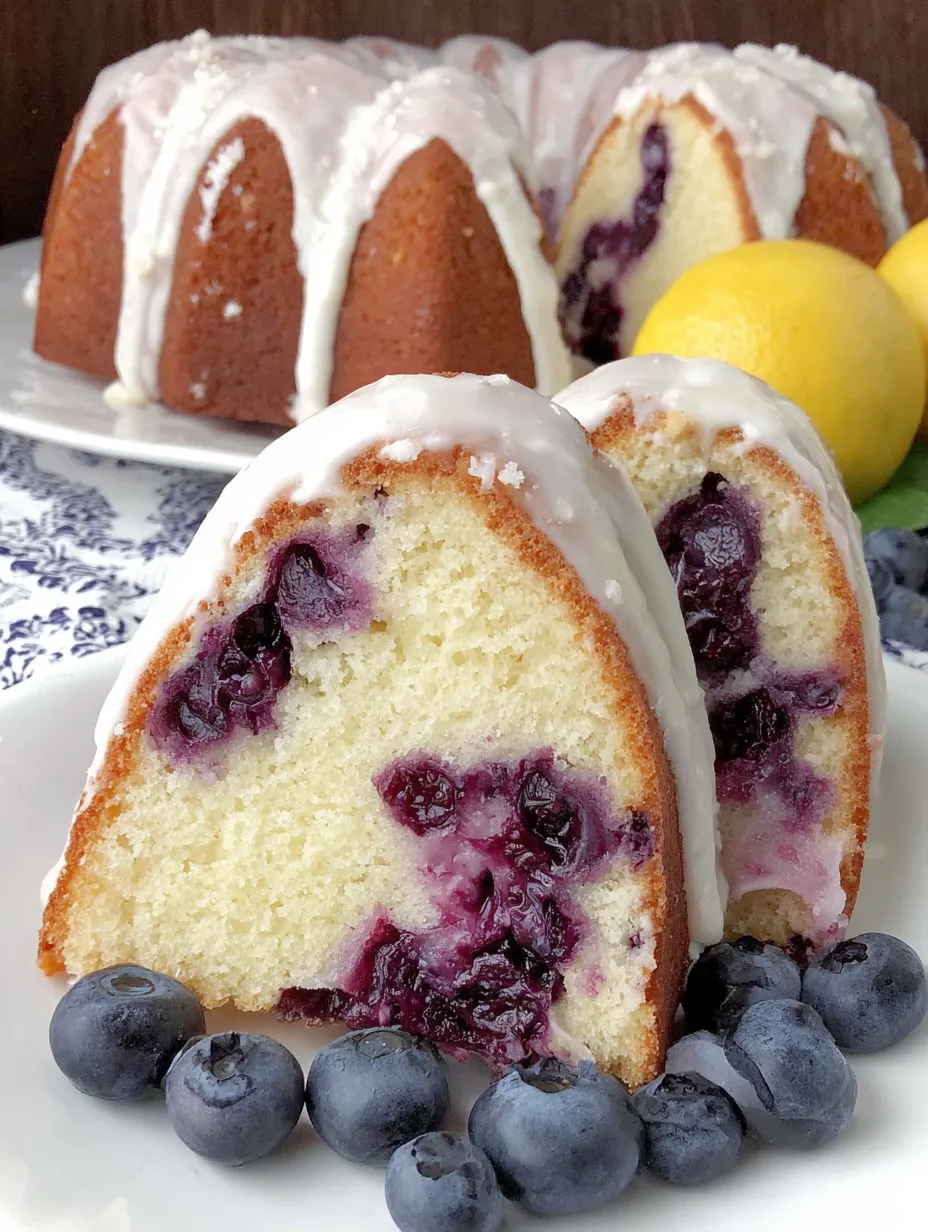 A slice of lemon blueberry sour cream pound cake.