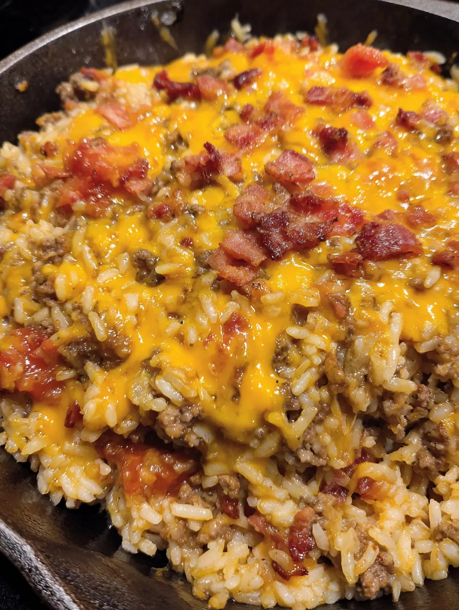A plate of bacon cheeseburger rice.