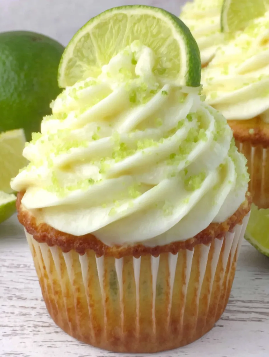 A cupcake with a green lime wedge on top.