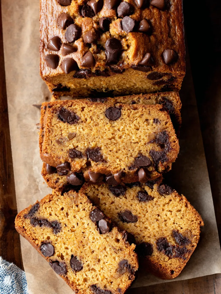 A loaf of pumpkin chocolate chip bread.