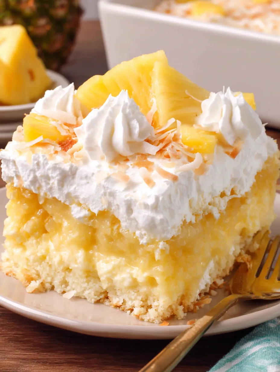 A slice of Hawaiian Poke Cake.