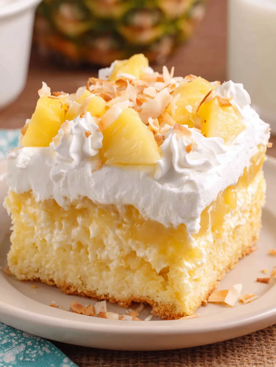 A slice of Hawaiian Poke Cake.