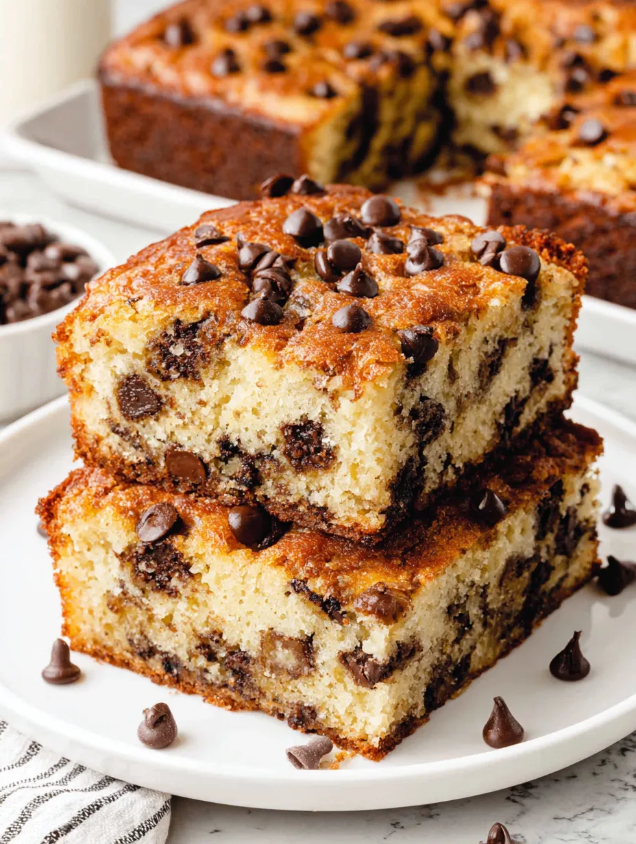 A close up of a chocolate chip banana bar.