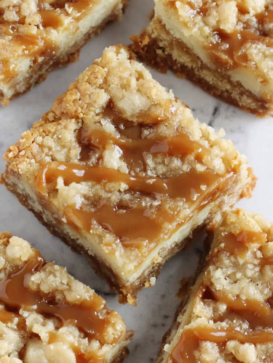 Caramel crush bars on a marble table.