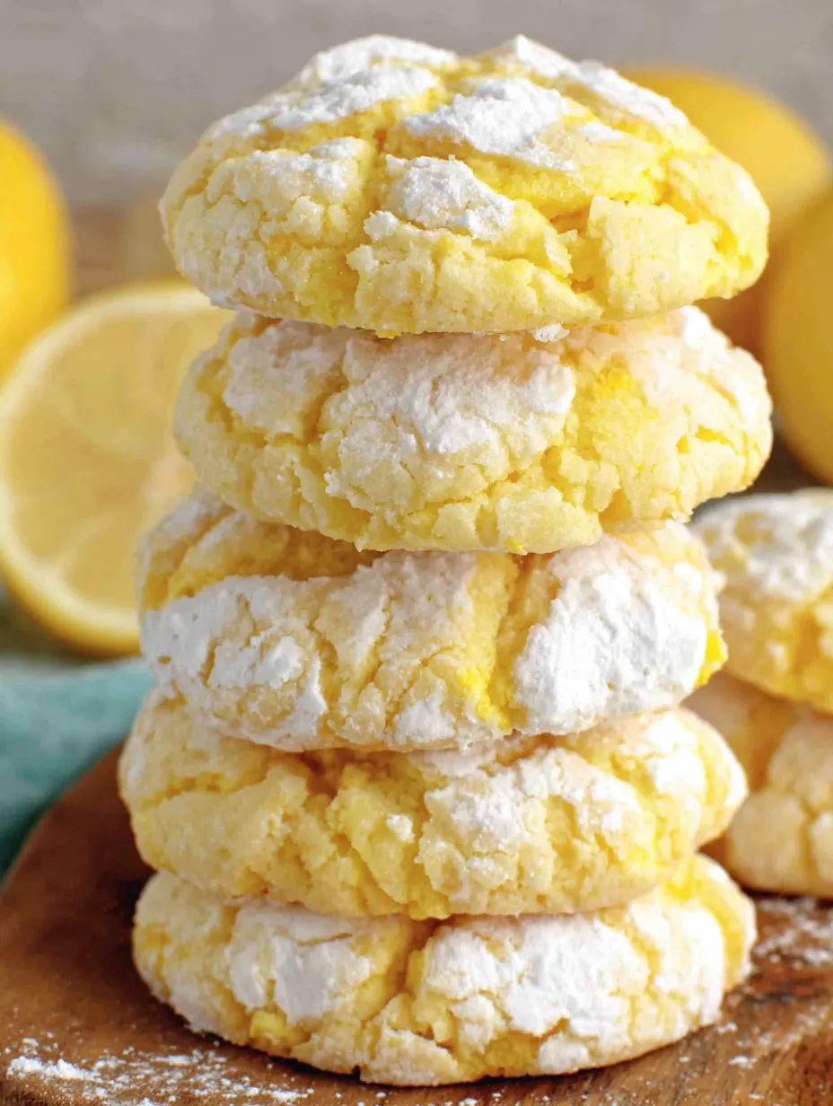 Lemon Cool Whip Cookies stacked on top of each other.