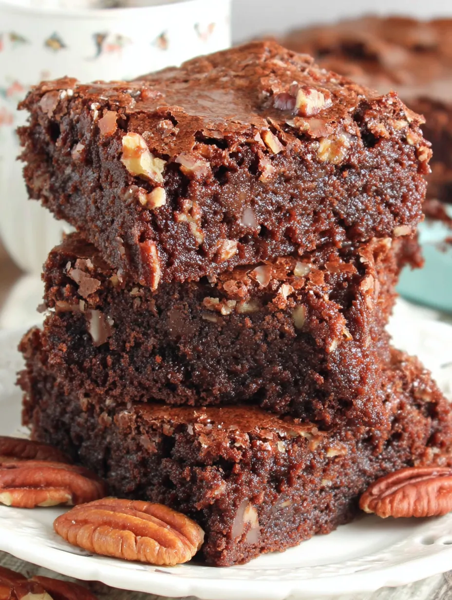 Three slices of brown butter brownies.