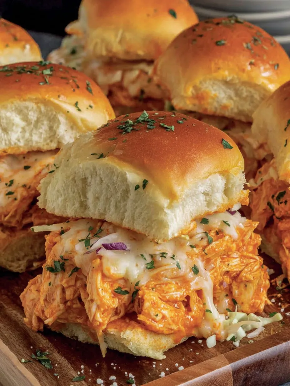 A plate of spicy buffalo chicken sliders.