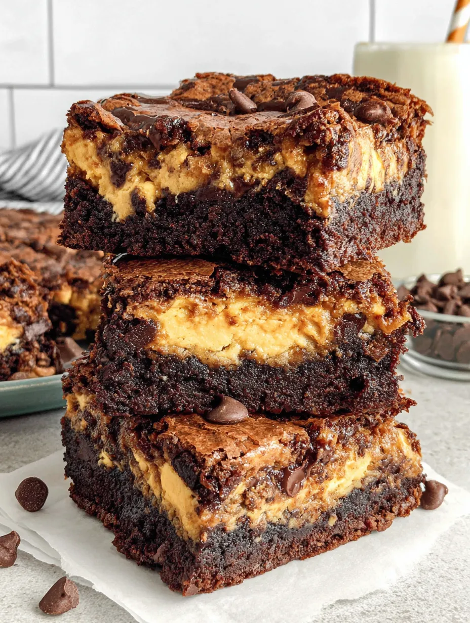 Three layers of pumpkin cheesecake brownies.
