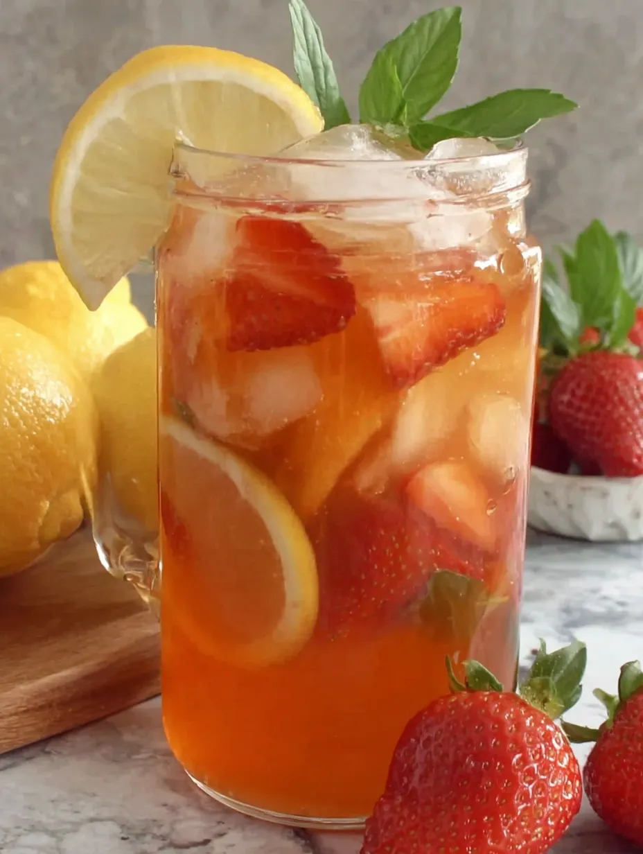 A glass of homemade strawberry lemonade.