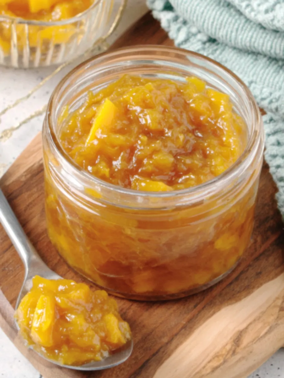 A jar of homemade mango jam.